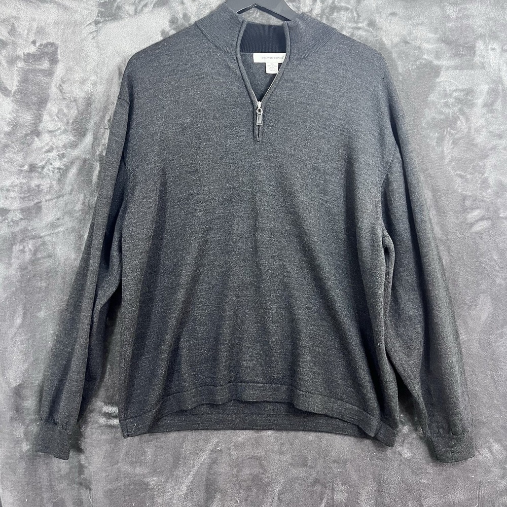 Pronto Uomo 1/4 Zip Pullover Sweater XL 100% Merino Wool Gray Old Money Dad Core